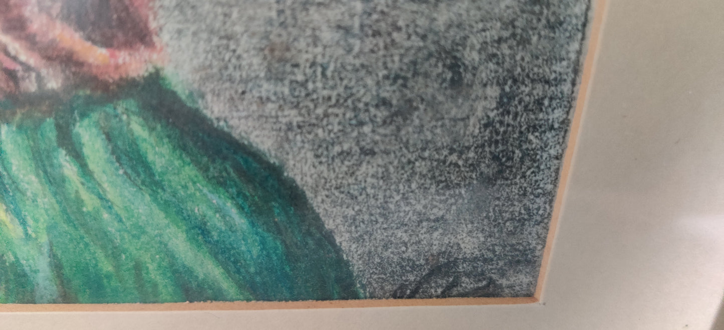 Äiti ja Lapsi Aiheinen Signeerattu Pastellityö