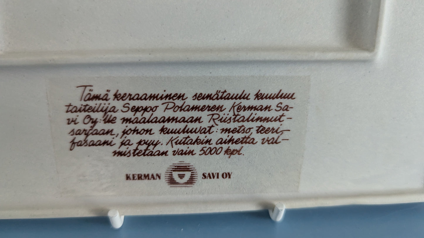 Kermansavi - Riistalinnut Teeri Seinälaatta (1997-1999, Seppo Polameri)