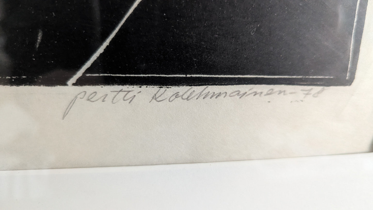 Pertti Kolehmainen - Uusihiisi (Signeerattu Puupiirros, 1978)