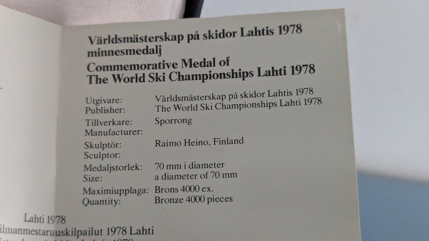 Sporrong - Lahden MM-78 Hiihdon Muistomitali (1977, Numeroitu, Raimo Heino)