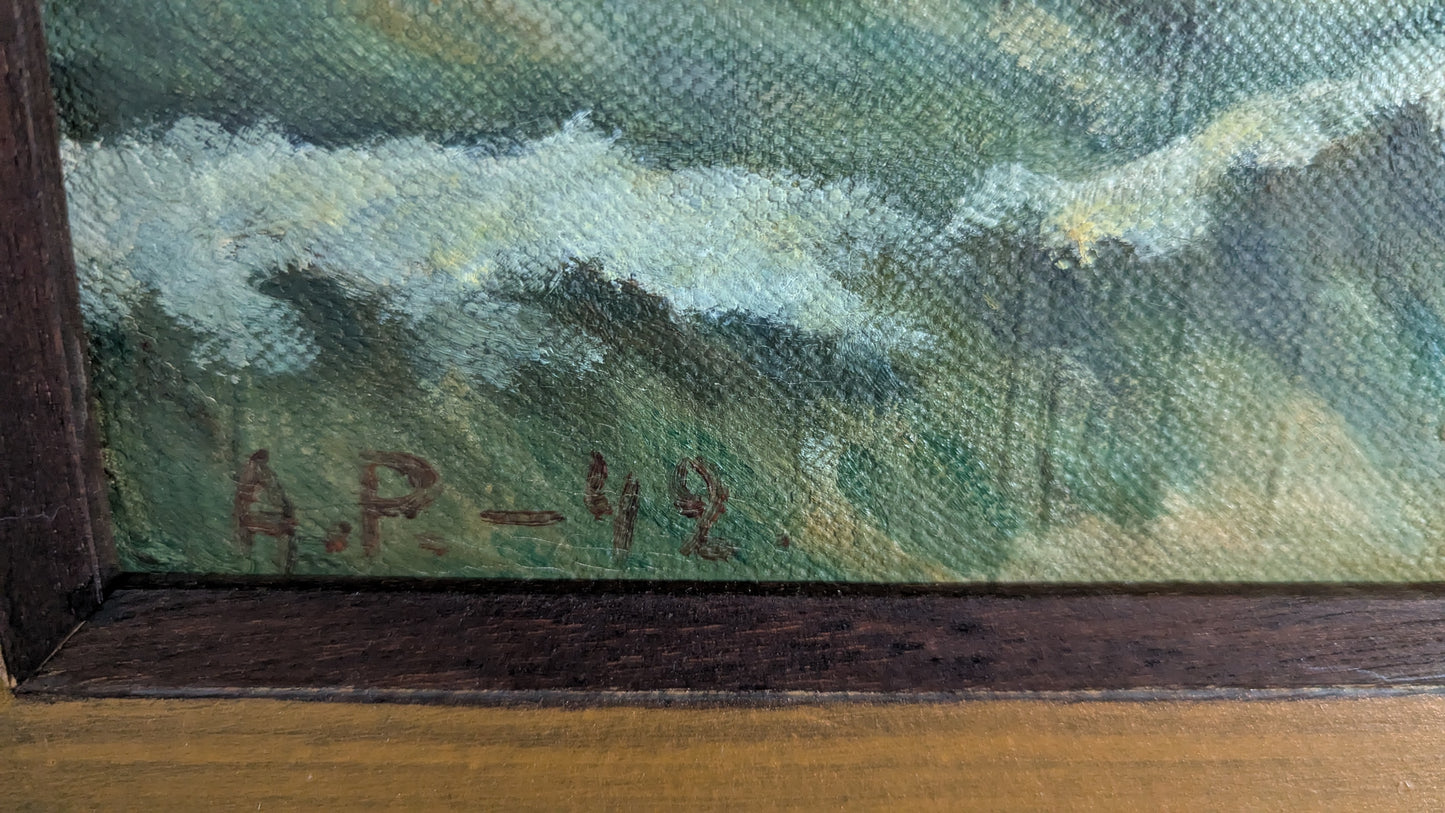 A.P - Merimaisema Aiheinen Signeerattu Öljyvärimaalaus (1942)