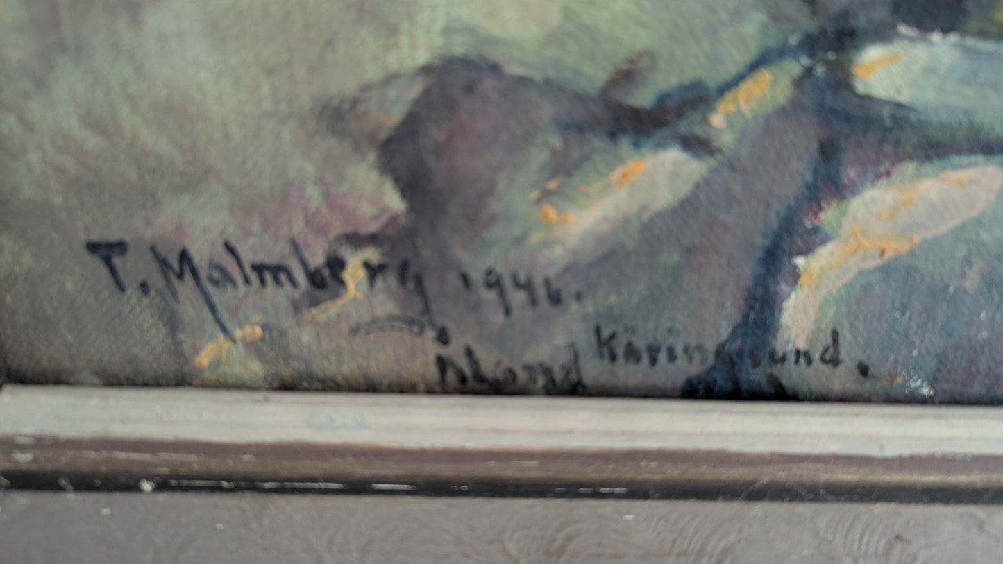 Thure Malmberg - Kalastaja (Käringsund, Ahvenanmaa, Sign. Öljyvärimaalaus, 1946)