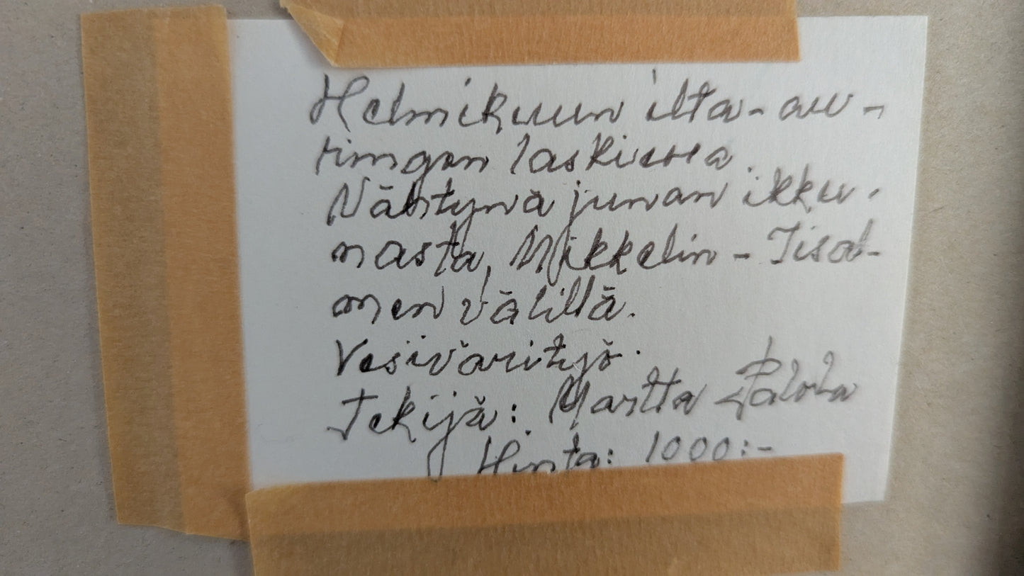 Martta Palola - Helmikuun Ilta-Auringon Laskiessa (Sign. Akvarellimaalaus 1993)
