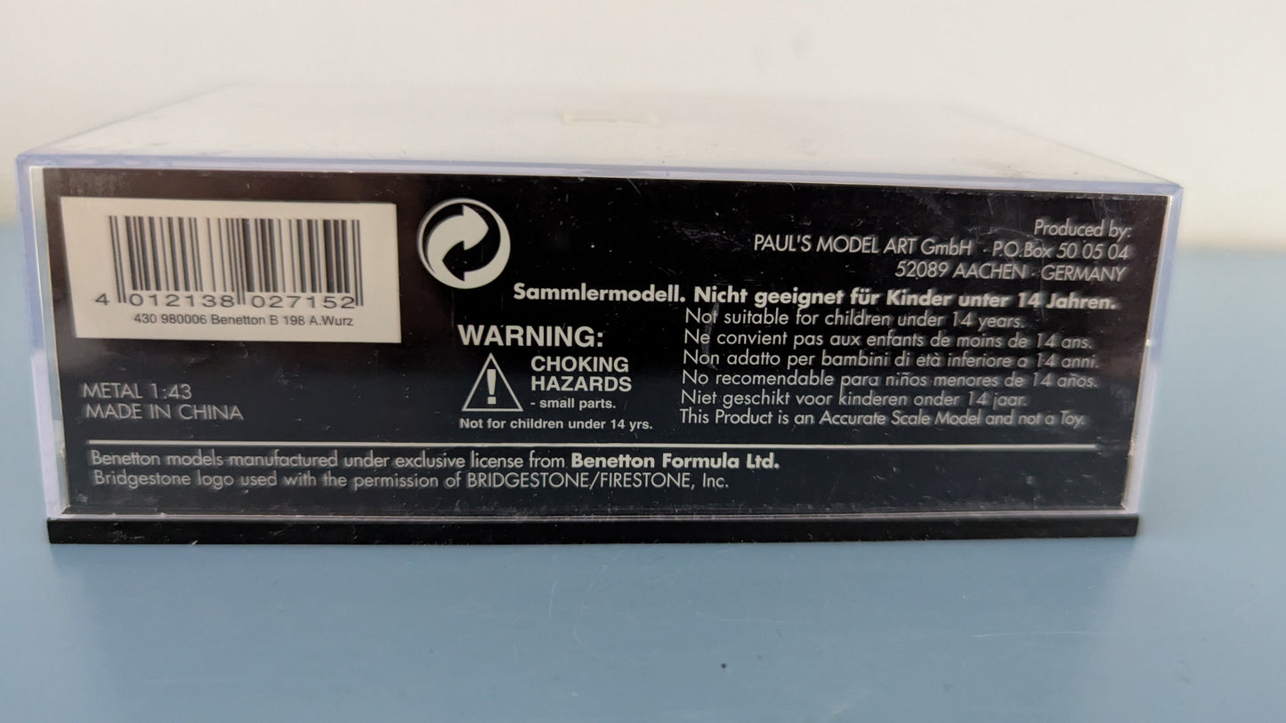 MiniChamps - Benetton Playlife B198 / Alexander Wurz (Alkuperäisessä Paketissa)
