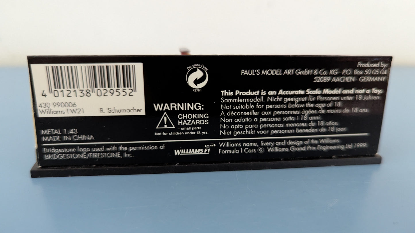 MiniChamps - Williams F1 Supertec FW21 / Ralf Schumacher (Alk. Paketissa)