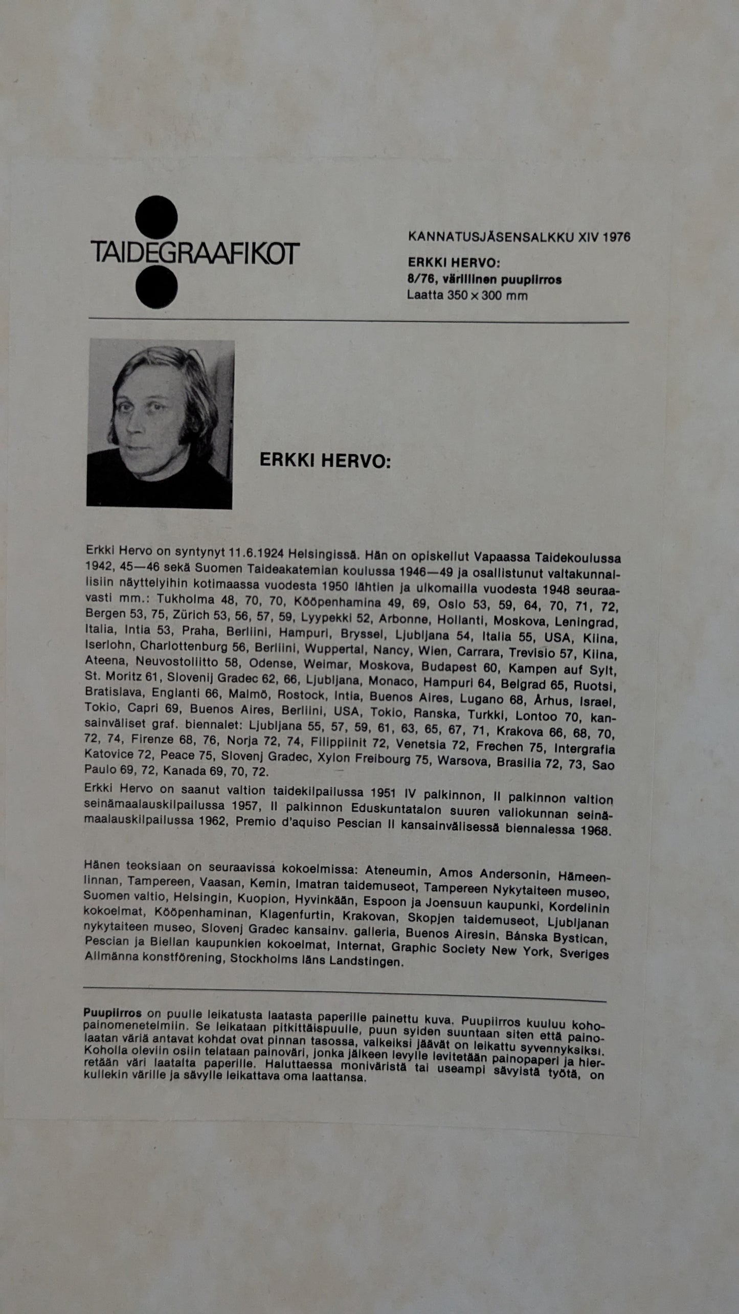 Erkki Hervo - 8-76 W (Signeerattu Grafiikka 1976)