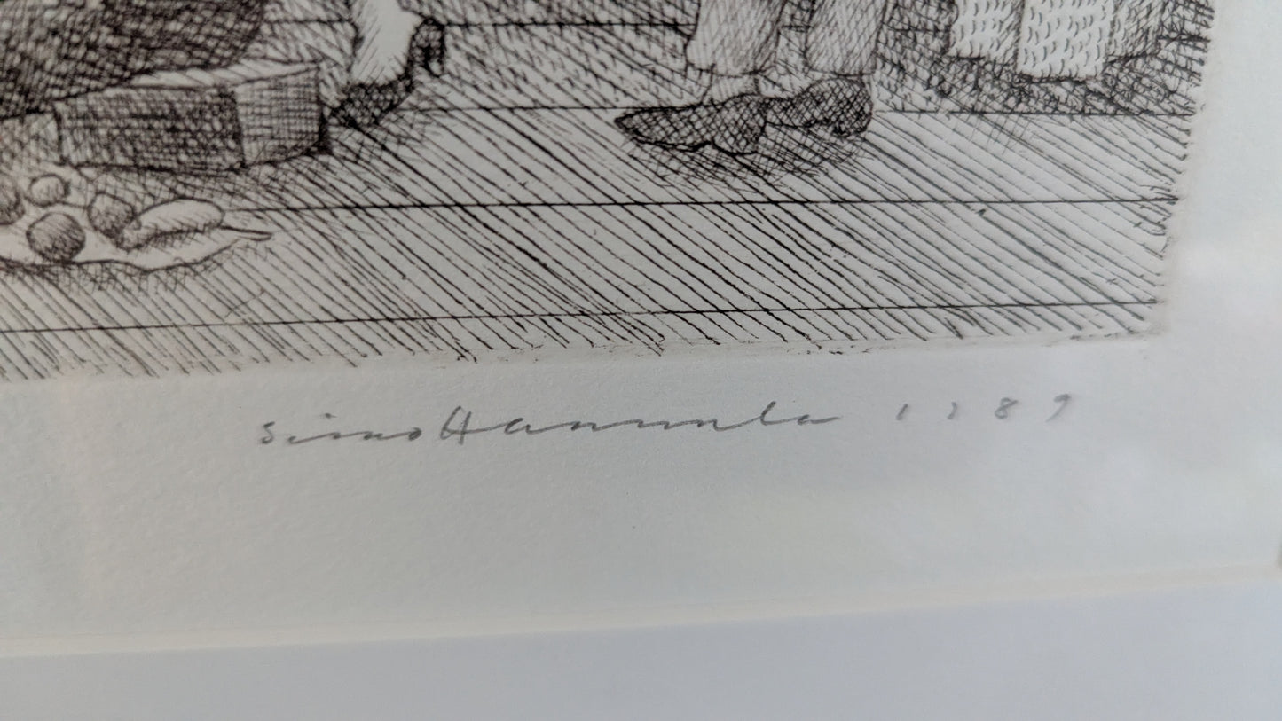 Simo Hannula - Kahvitunti (Signeerattu Grafiikka 1989)
