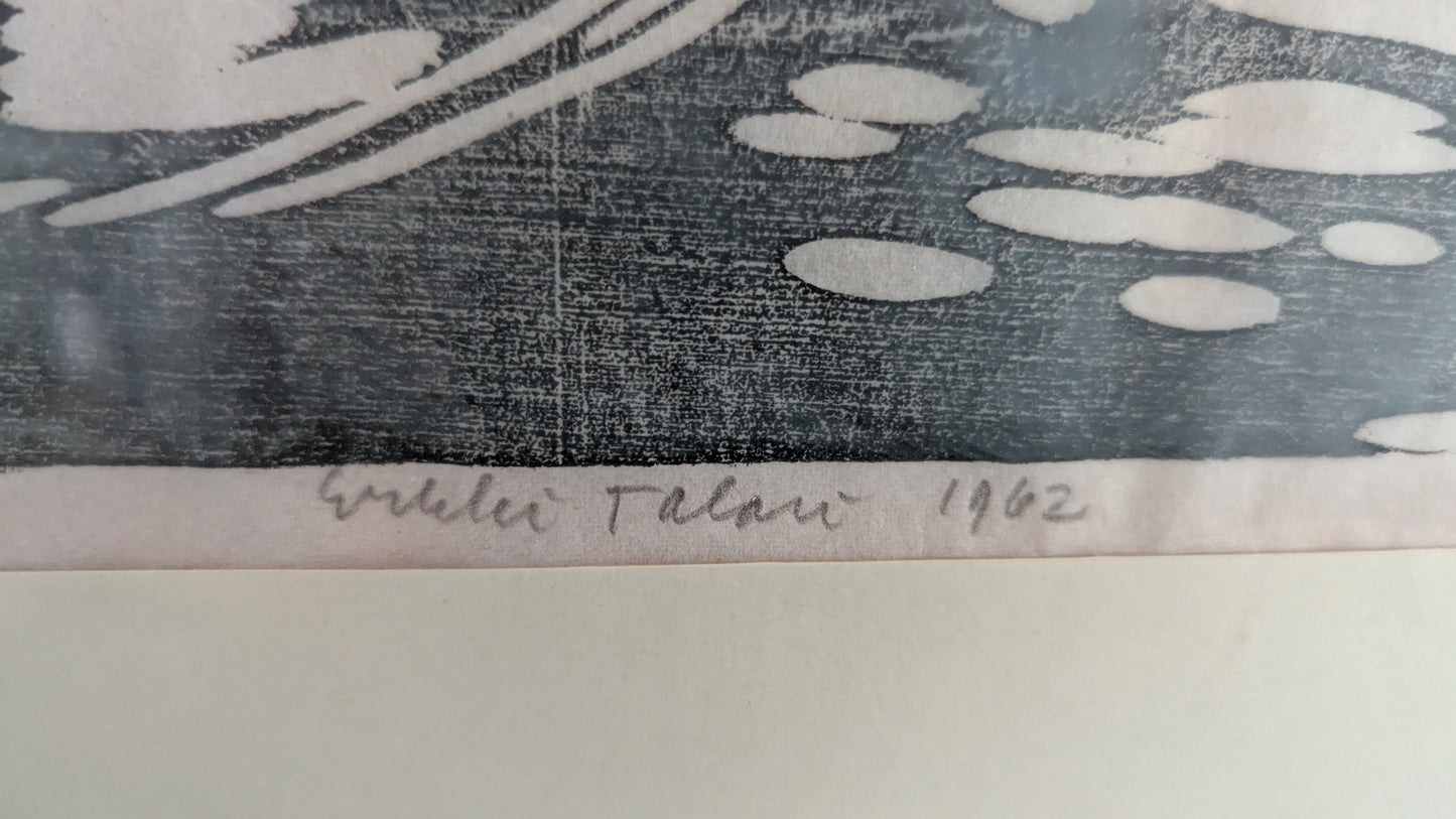 Erkki Talari - Kalaparvi (Signeerattu Puupiirros, 4/15, 1962)