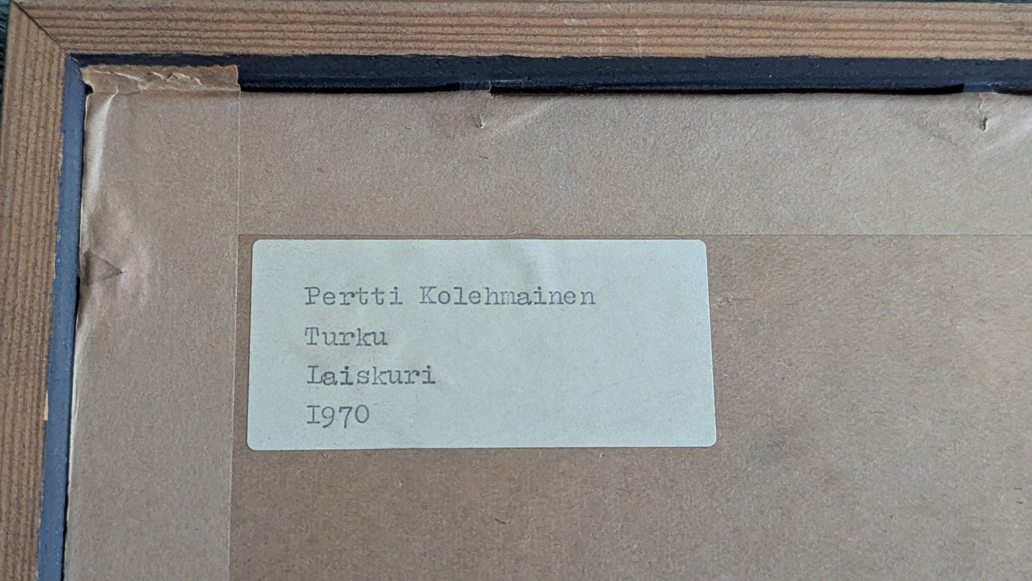 Pertti Kolehmainen - Laiskuri (Signeerattu Puupiirros, 1970)