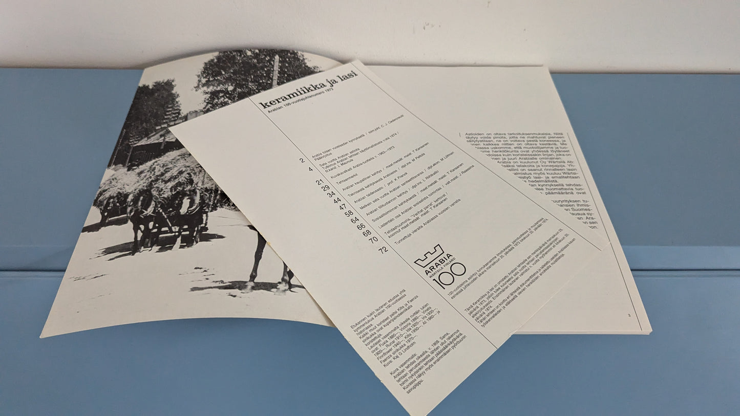 Keramiikka ja Lasi Arabian 100-vuotisjuhlanumero 1973