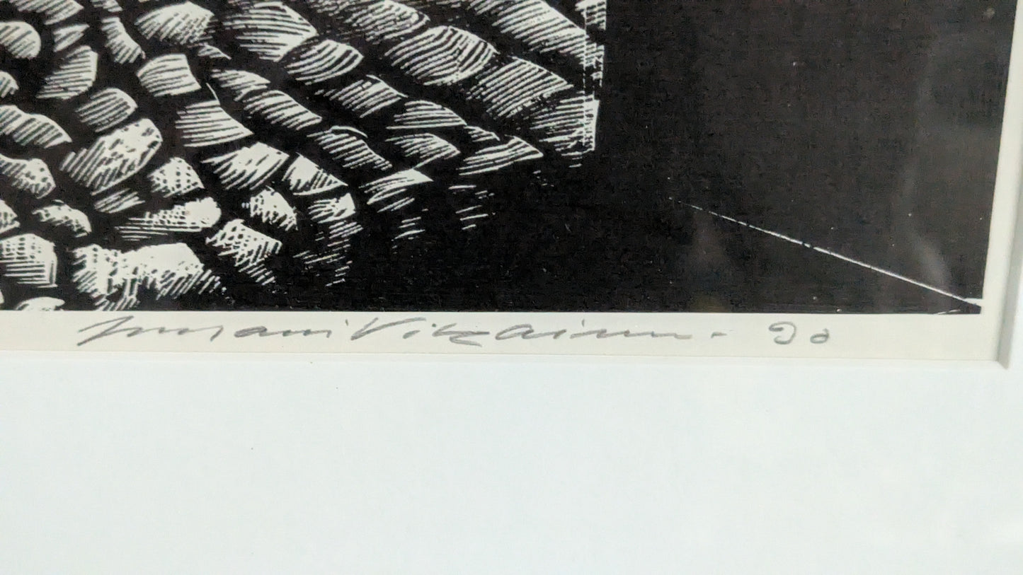 Juhani Vikainen - Signeerattu Puupiirros (1990)