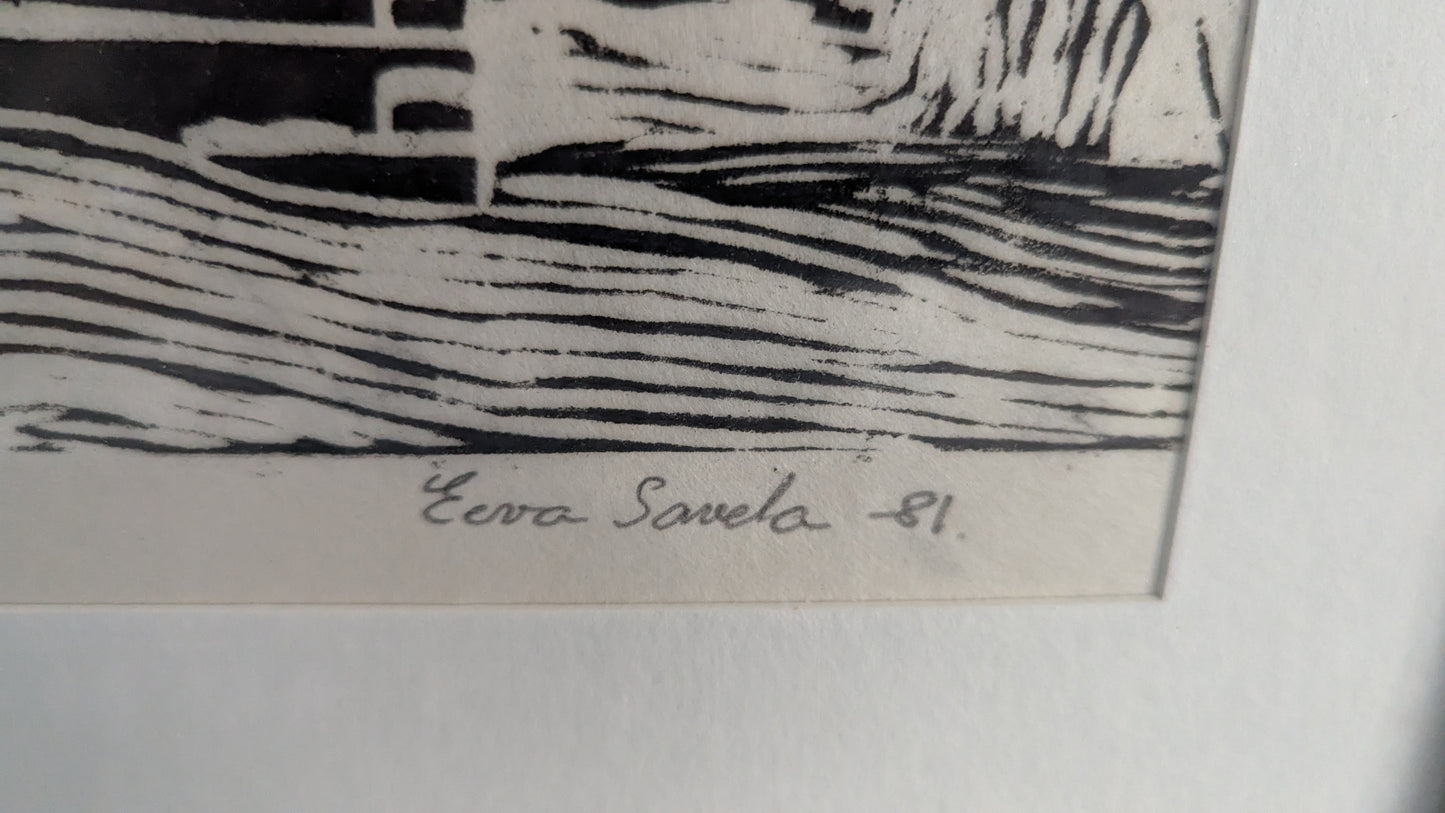 Eeva Savela - Signeerattu Puupiirros (Numeroitu: 1/2, 1981)