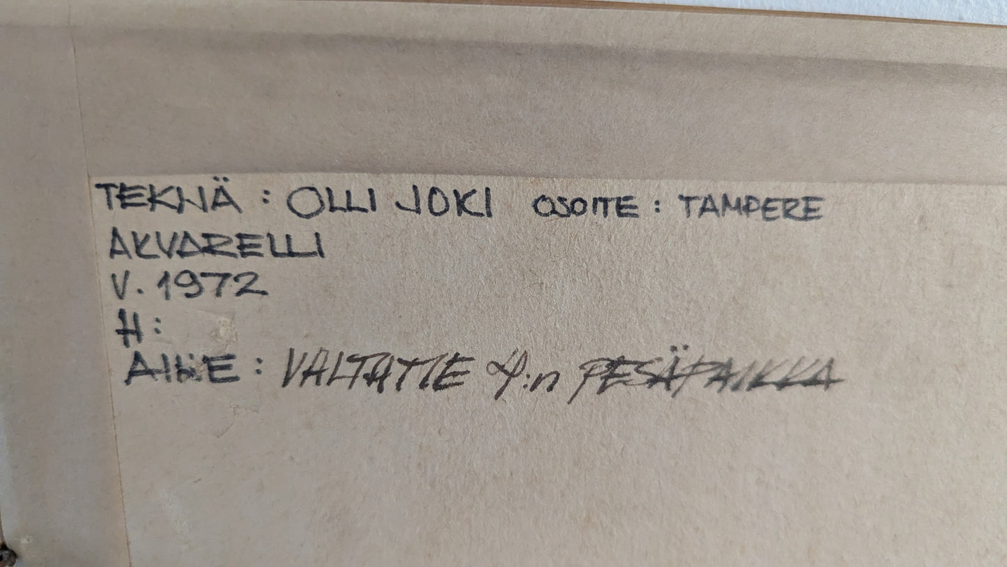 Olli Joki - Valtatie 4:n Pesäpaikka (Signeerattu Akvarellimaalaus, 1972)