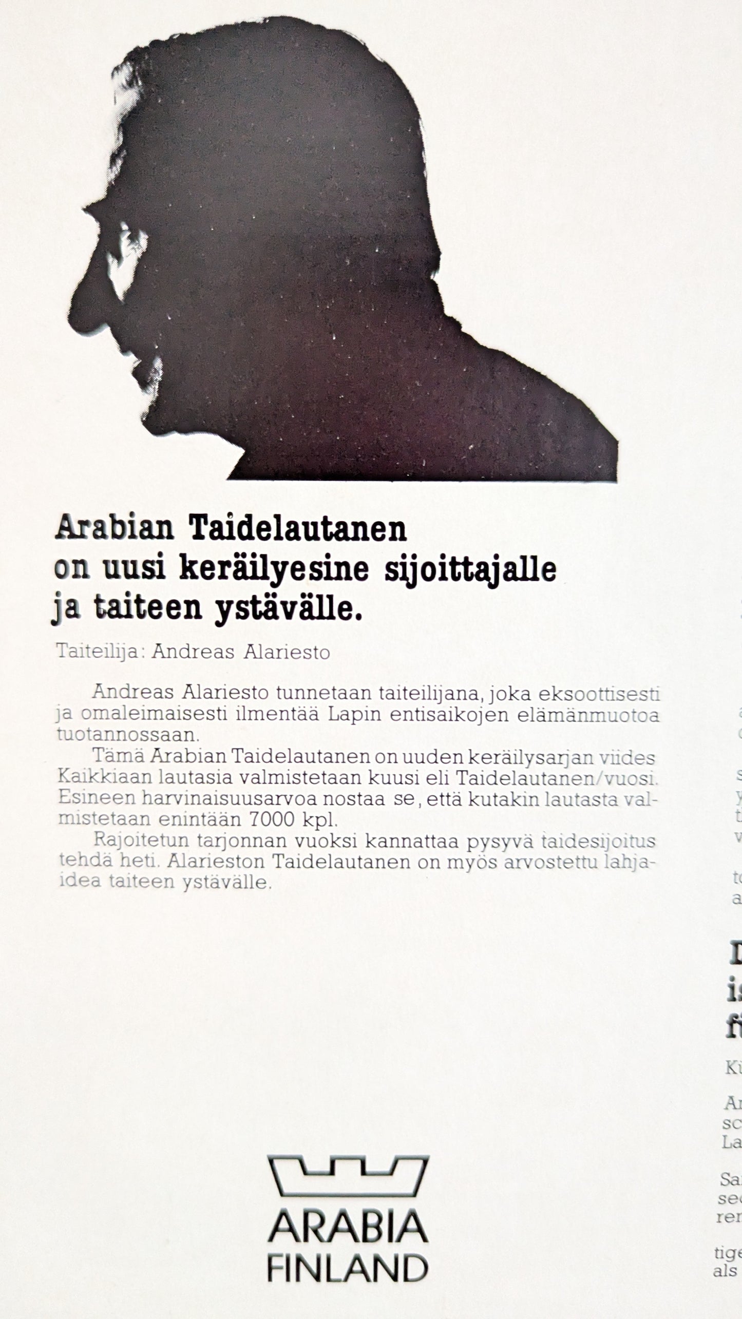 Arabia - Arabia Art Seinälautanen (1985, Alk. Paketissa, Andreas Alariesto)