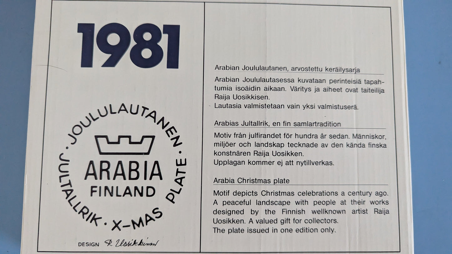 Arabia Joululautanen 1981 (Alkuperäisessä Paketissa, Raija Uosikkinen)