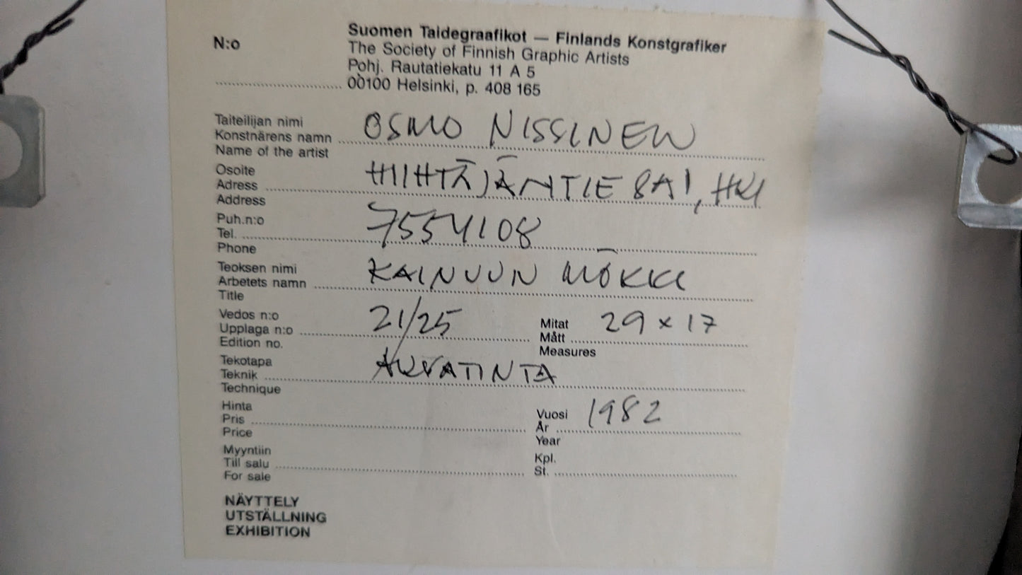 Osmo Nissinen - Kainuun Mökki (Signeerattu Akvatinta 1982)