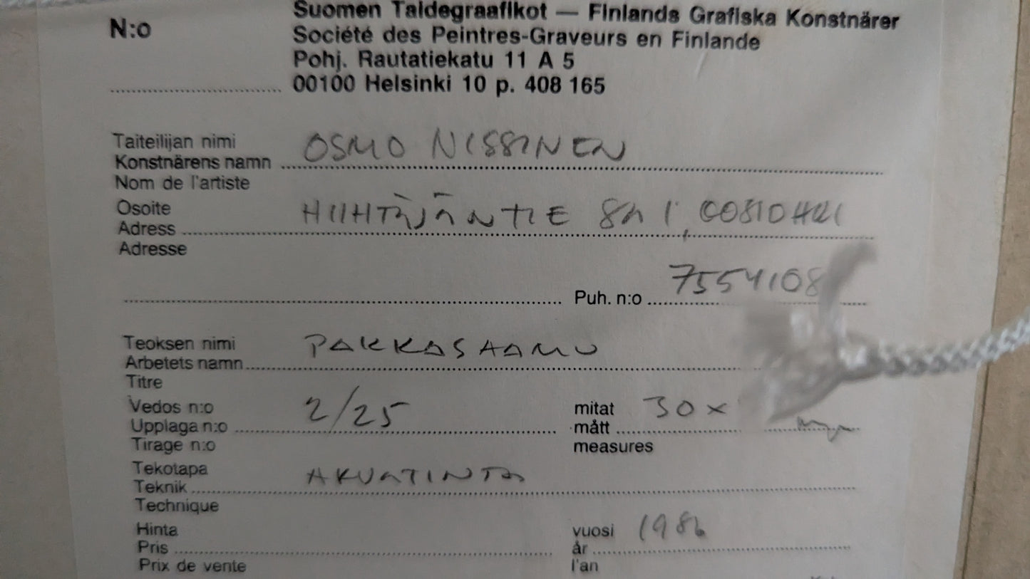 Osmo Nissinen - Pakkasaamu (Signeerattu Akvatinta 1986)