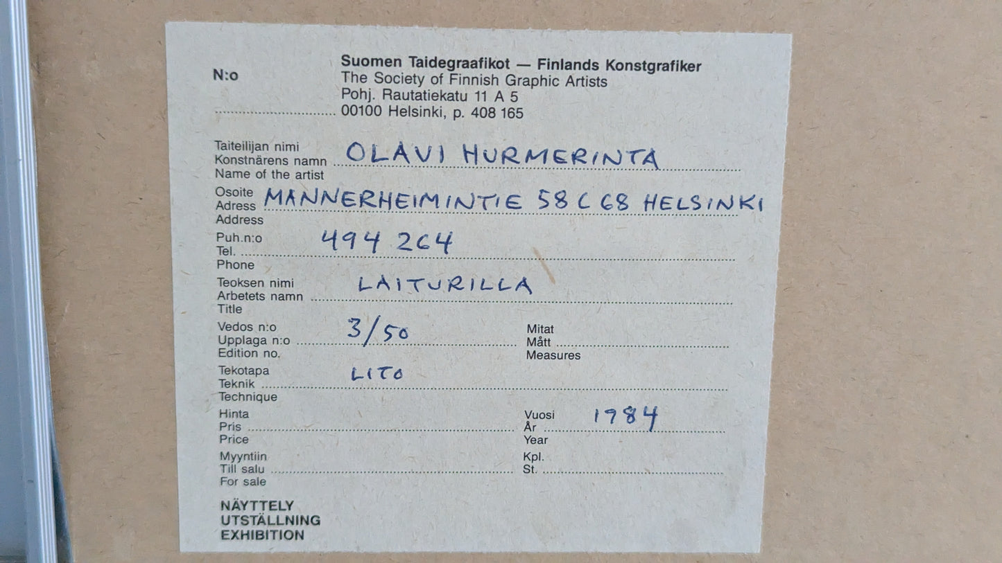 Olavi Hurmerinta - Laiturilla (Signeerattu Litografia 1981)