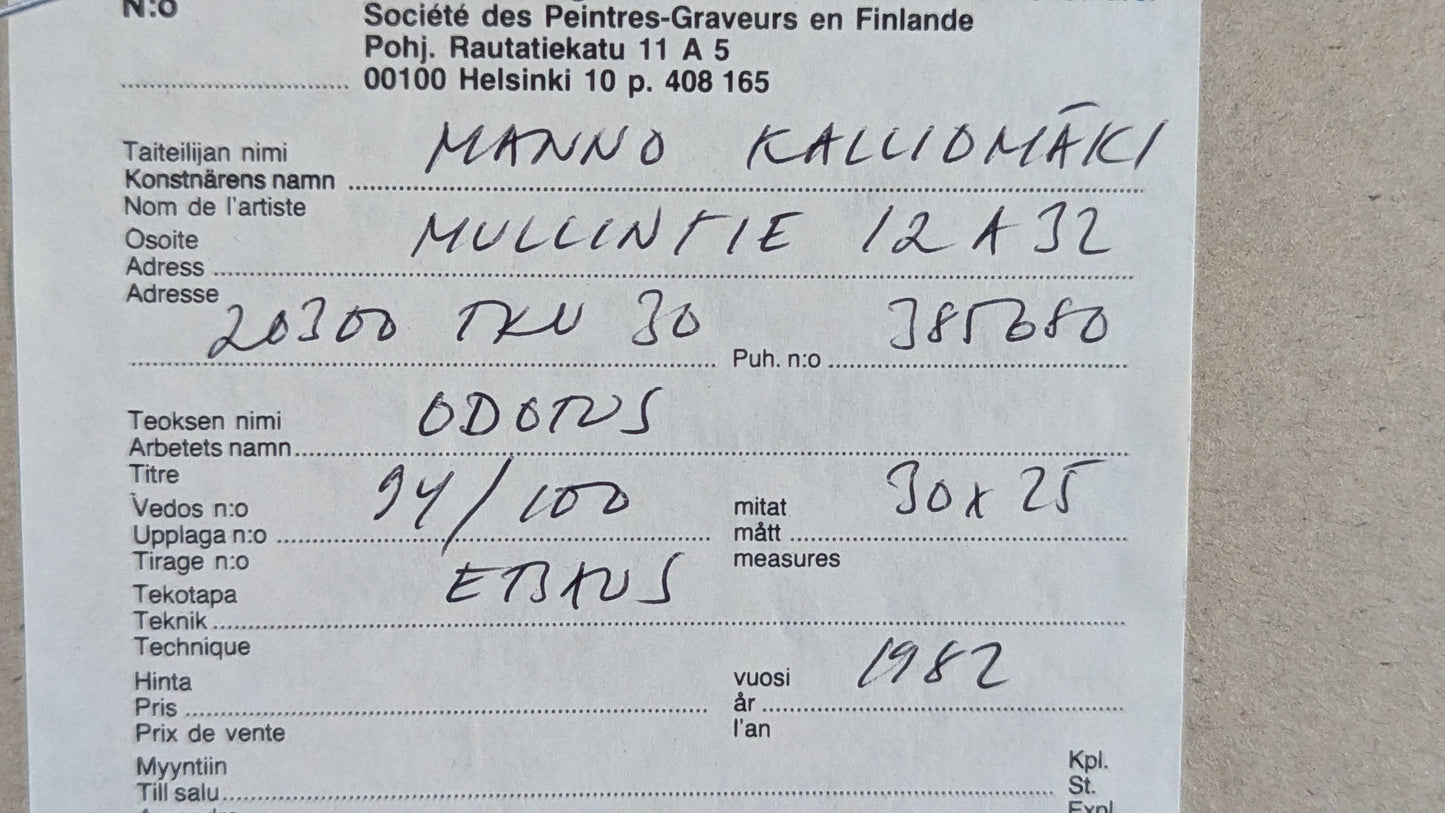 Manno Kalliomäki - Odotus (Signeerattu Etsaus (1982)