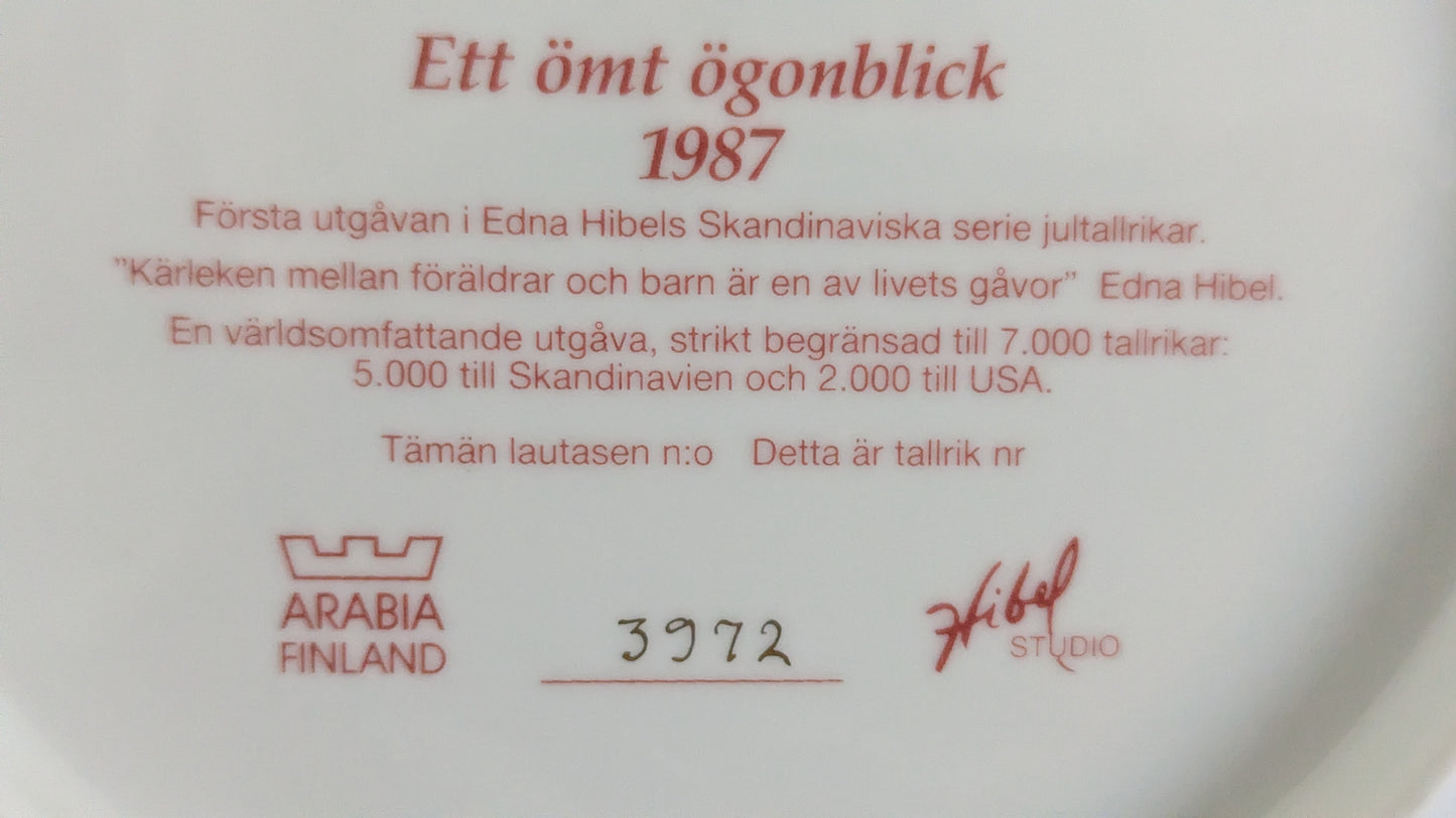Arabia Hetki Hellyydelle Seinälautanen / Joululautanen (1987, Numeroitu, Hibel)