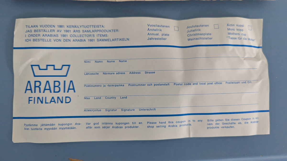 Arabia Kalevala Vuosilautanen 1980 (Alkuperäisessä Paketissa, Raija Uosikkinen)