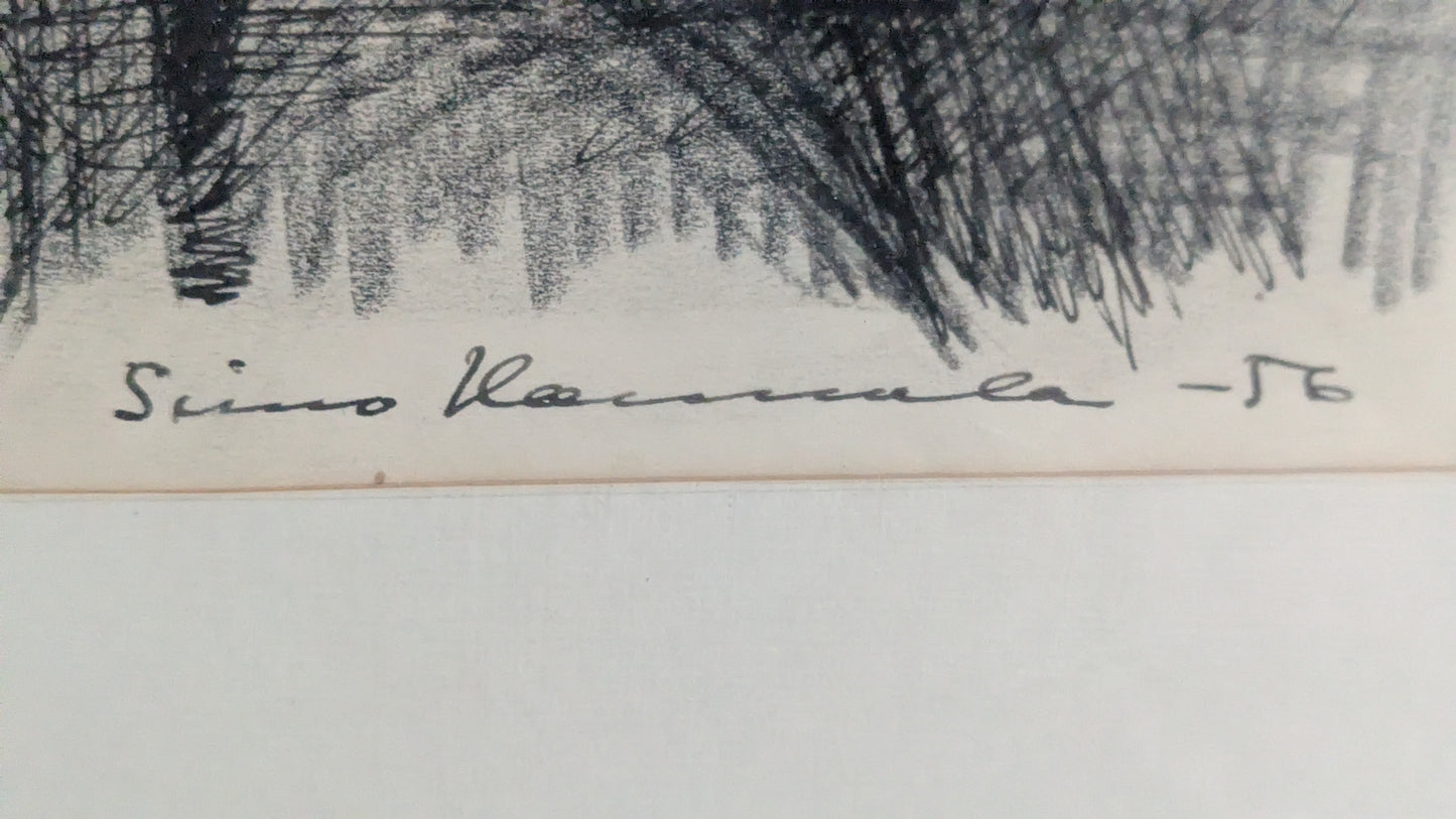 Simo Hannula - Kuorimarumpu (Signeerattu Hiilipiirros 1956)