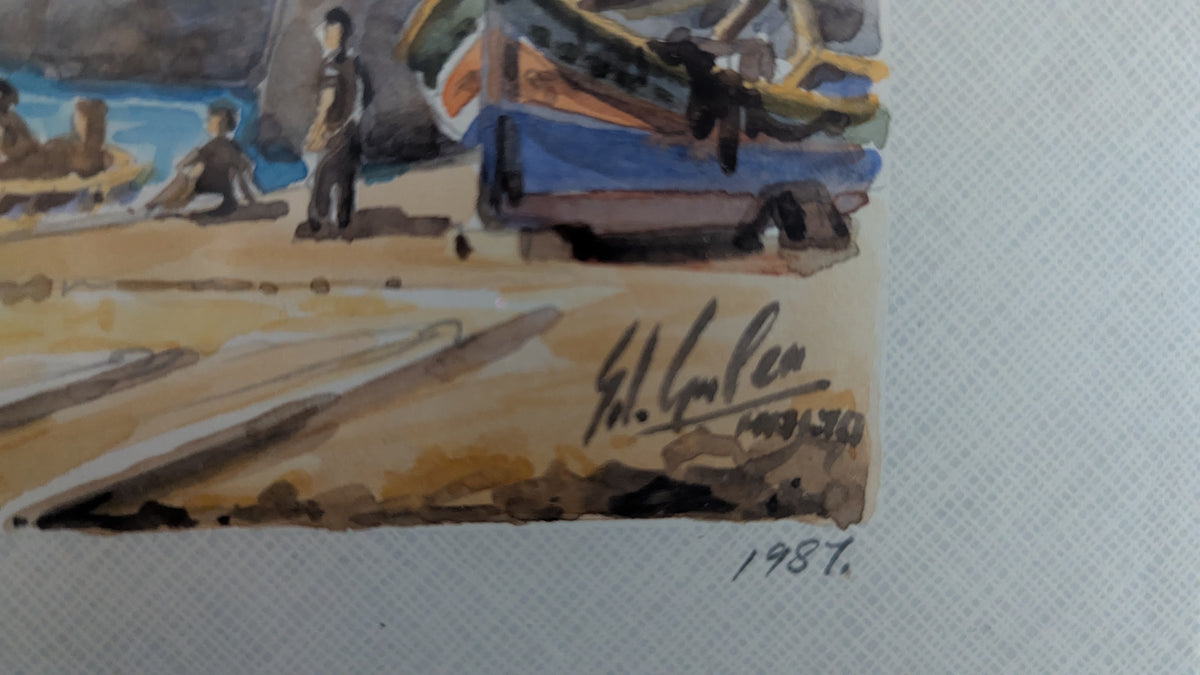 Edwin Galea - Zurrieq Valley (Malta, Signeerattu Akvarellimaalaus, 1987)