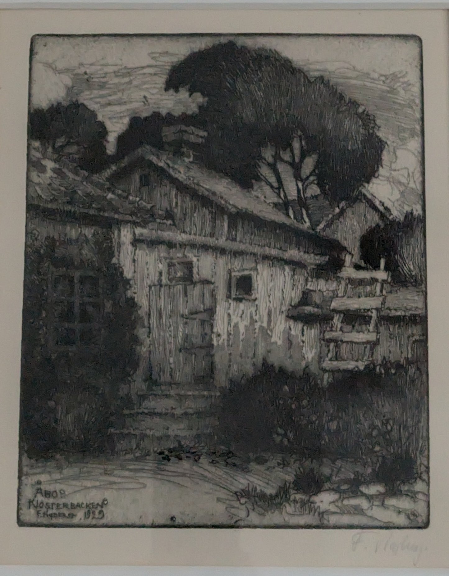 Frans Nyberg - Turun Luostarinmäki (Signeerattu Puupiirros 1929)