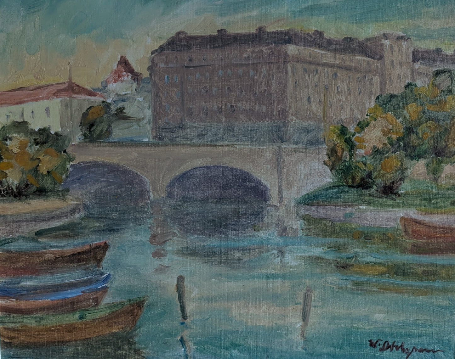 William Ahlgren - Pitkäsilta Helsinki (Signeerattu Öljyvärimaalaus)