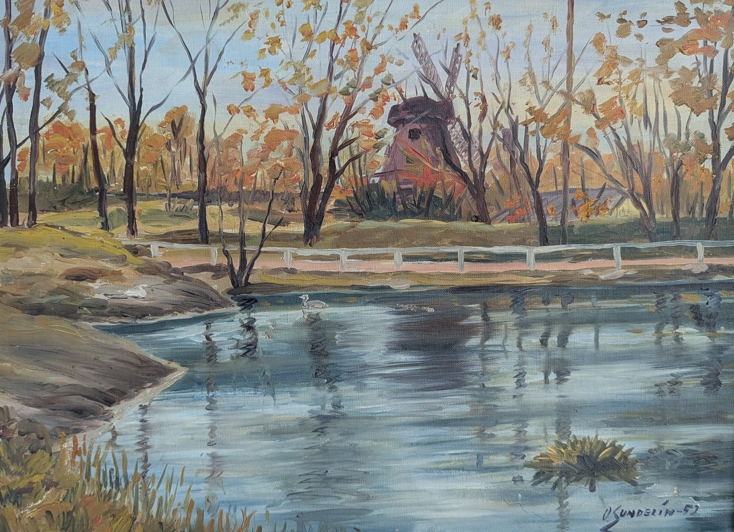 Orvo Sundelin Turun Urheilupuisto ja Samppalinnan Tuulimylly (Sign. Öljytyö 1952)