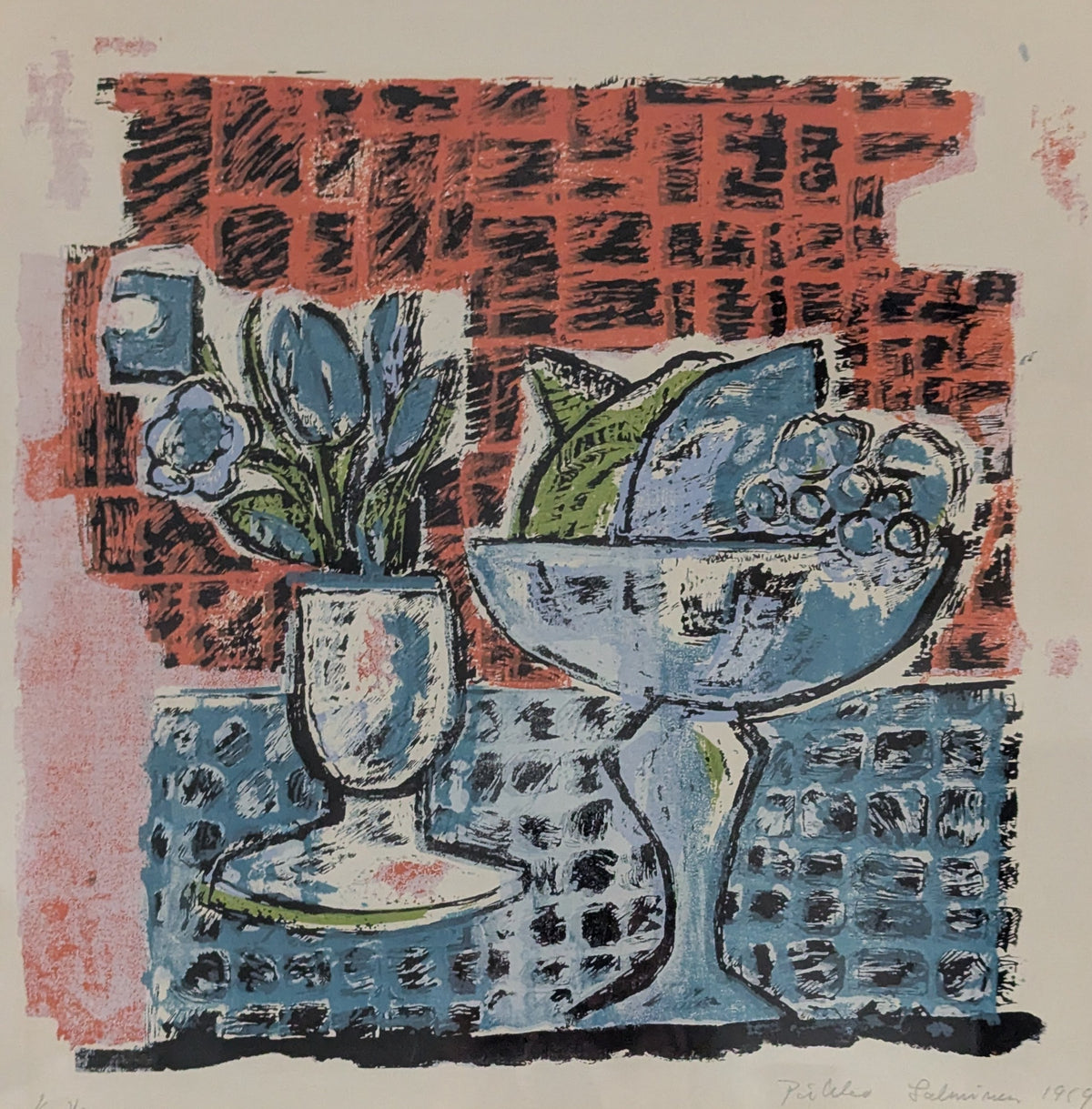 Pirkko Salminen - Asetelma (Signeerattu Litografia 1959, Koevedos)