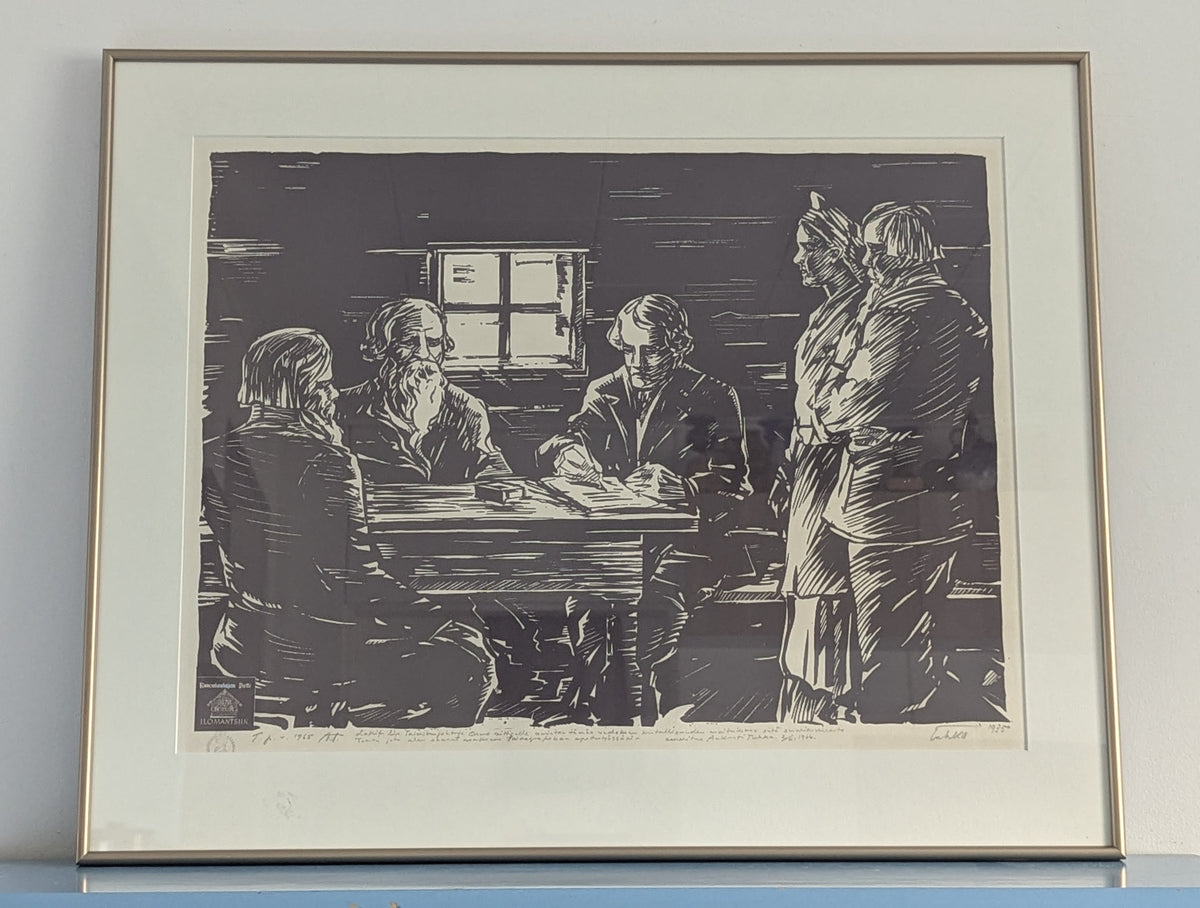 Aukusti Tuhka - Lönnrot Haastattelee Karjalalaisia (1935/1965, Sign. Litografia)