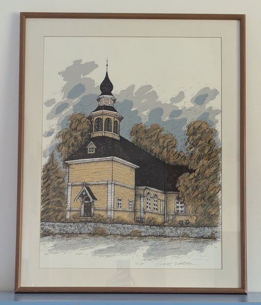 Raimo Kanerva - Längelmäen Kirkko (Signeerattu Grafiikka)
