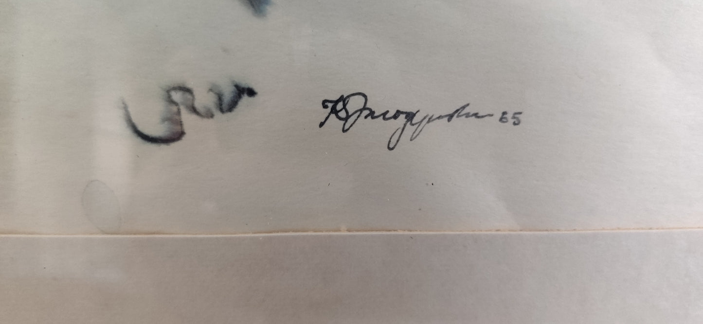 Karin Jaroszynska - Äiti ja Lapsi (Signeerattu Akvarellimaalaus 1965)