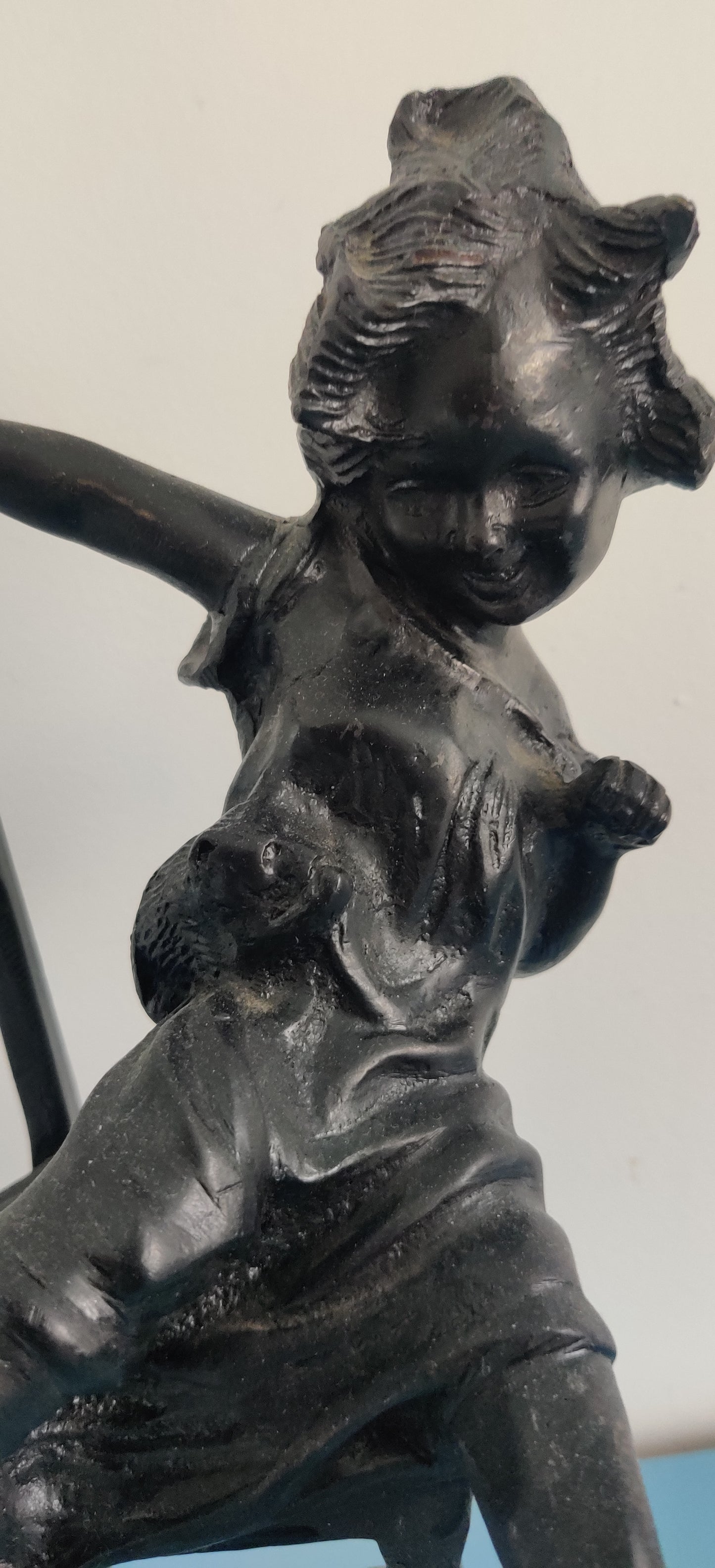 Girl and Cat on a Chair Statue (Sign. Metallia)