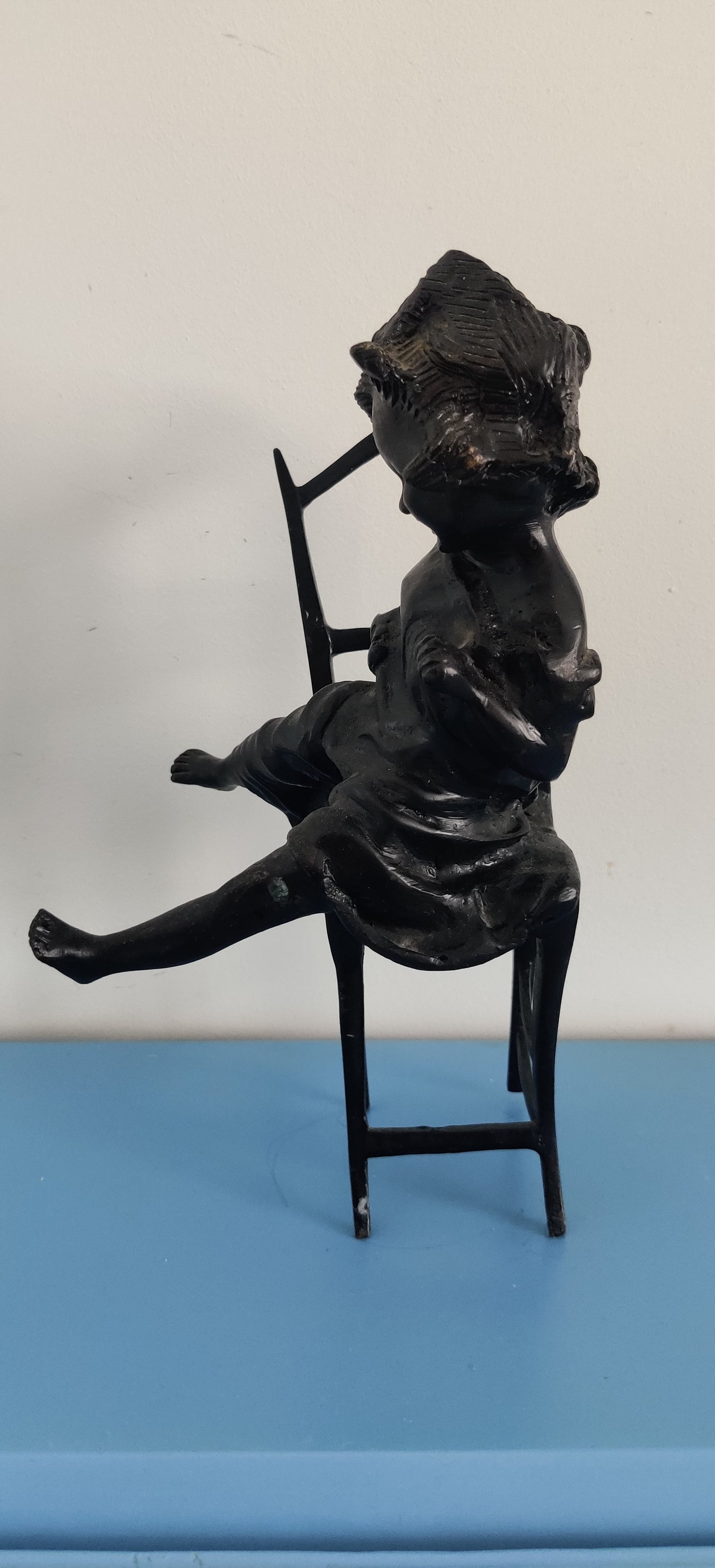 Girl and Cat on a Chair Statue (Sign. Metallia)