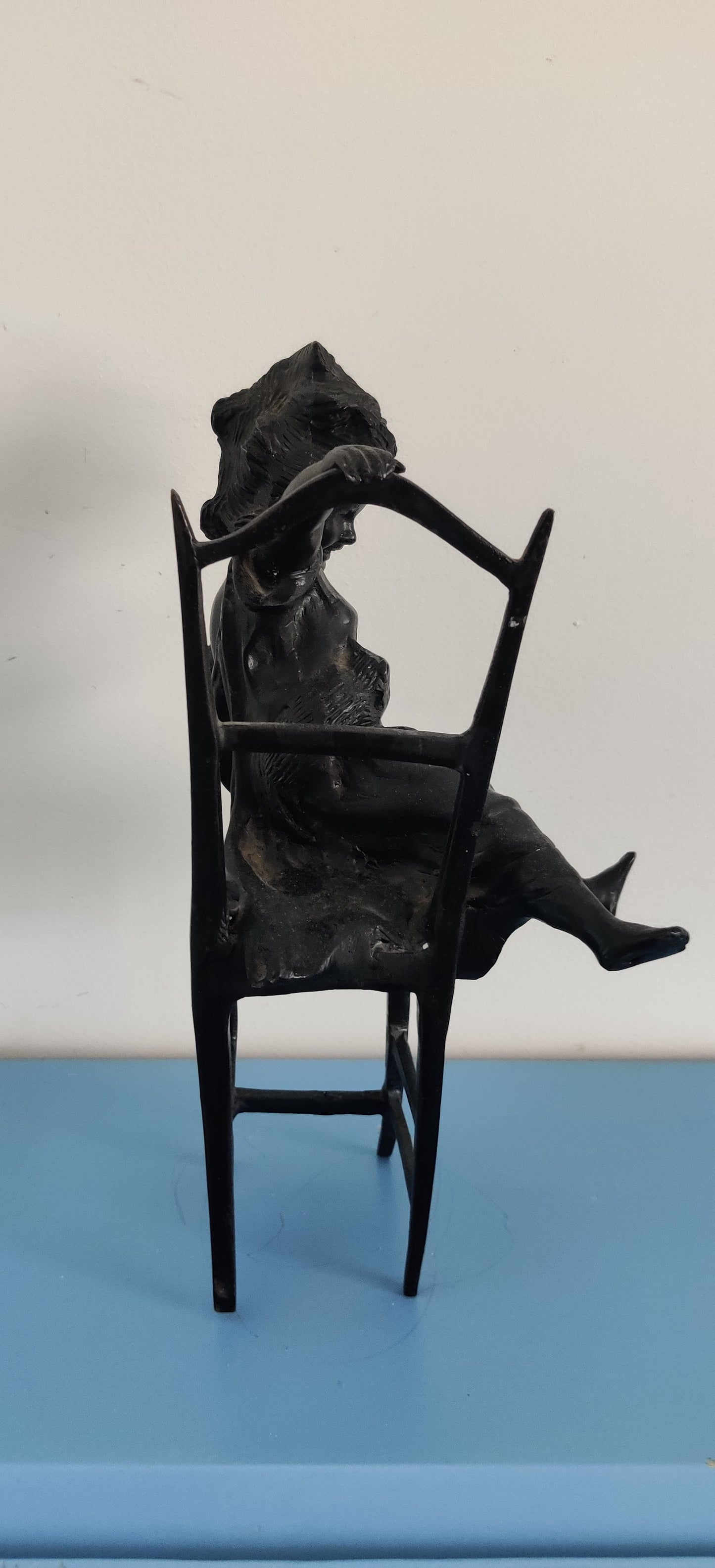 Girl and Cat on a Chair Statue (Sign. Metallia)