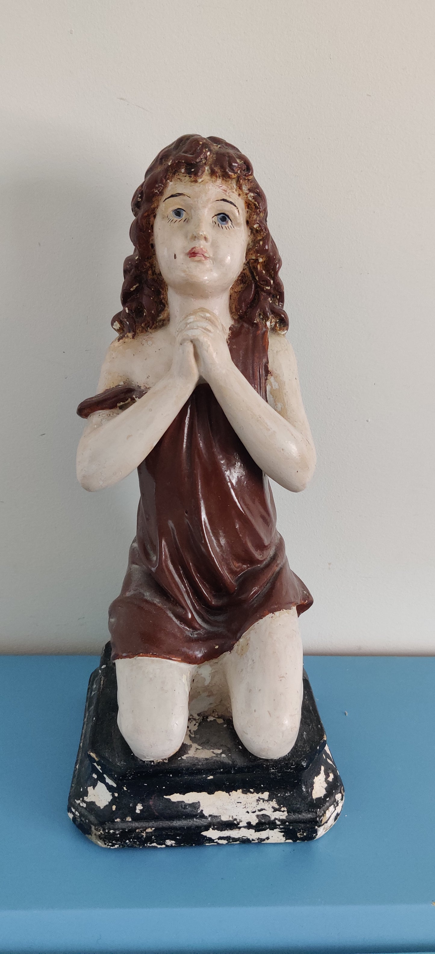 Praying Girl Plaster Statue (Signed)