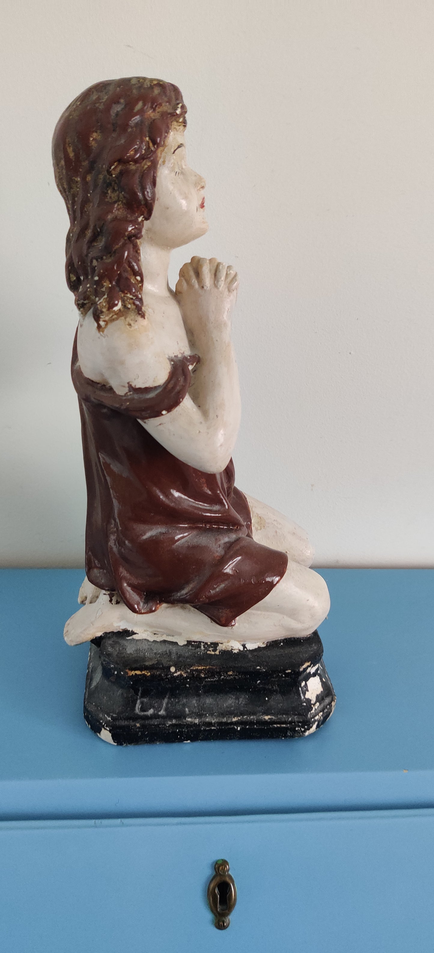 Praying Girl Plaster Statue (Signed)