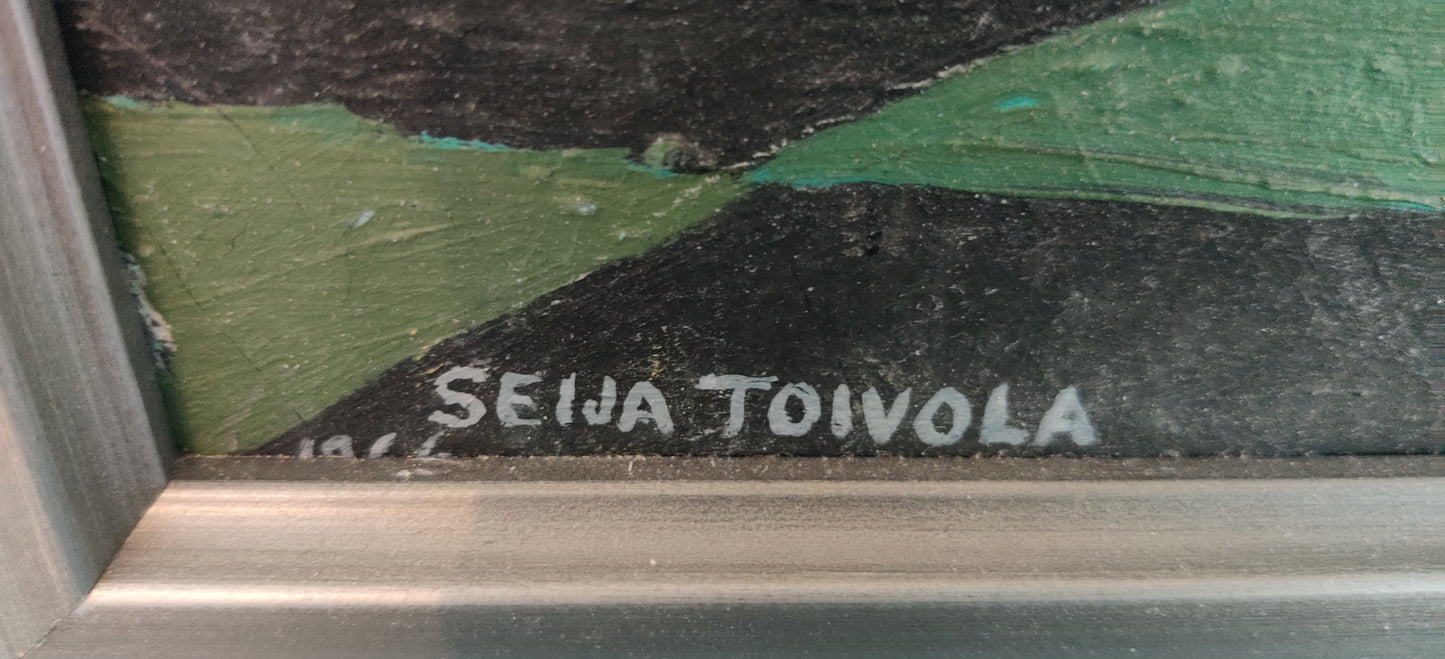 Seija Toivola-Koski - Malli Harmaalla (SIgneerattu Öljyvärimaalaus 1966)