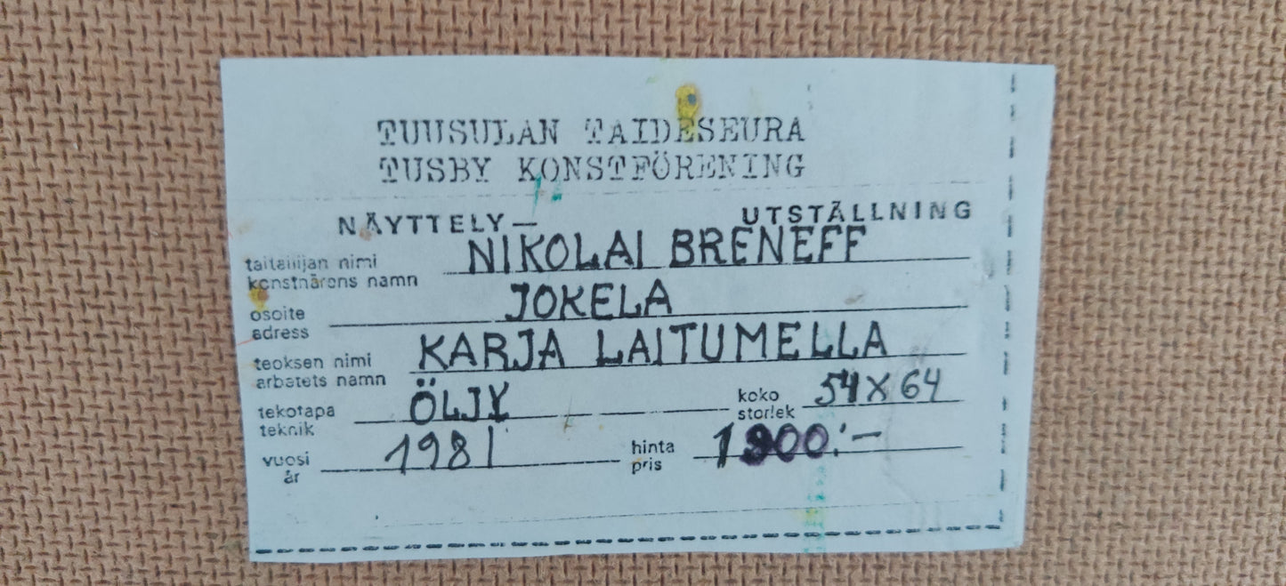 Nikolai Breneff - Karja Laitumella (Sign. Öljyvärimaalaus, 1981)