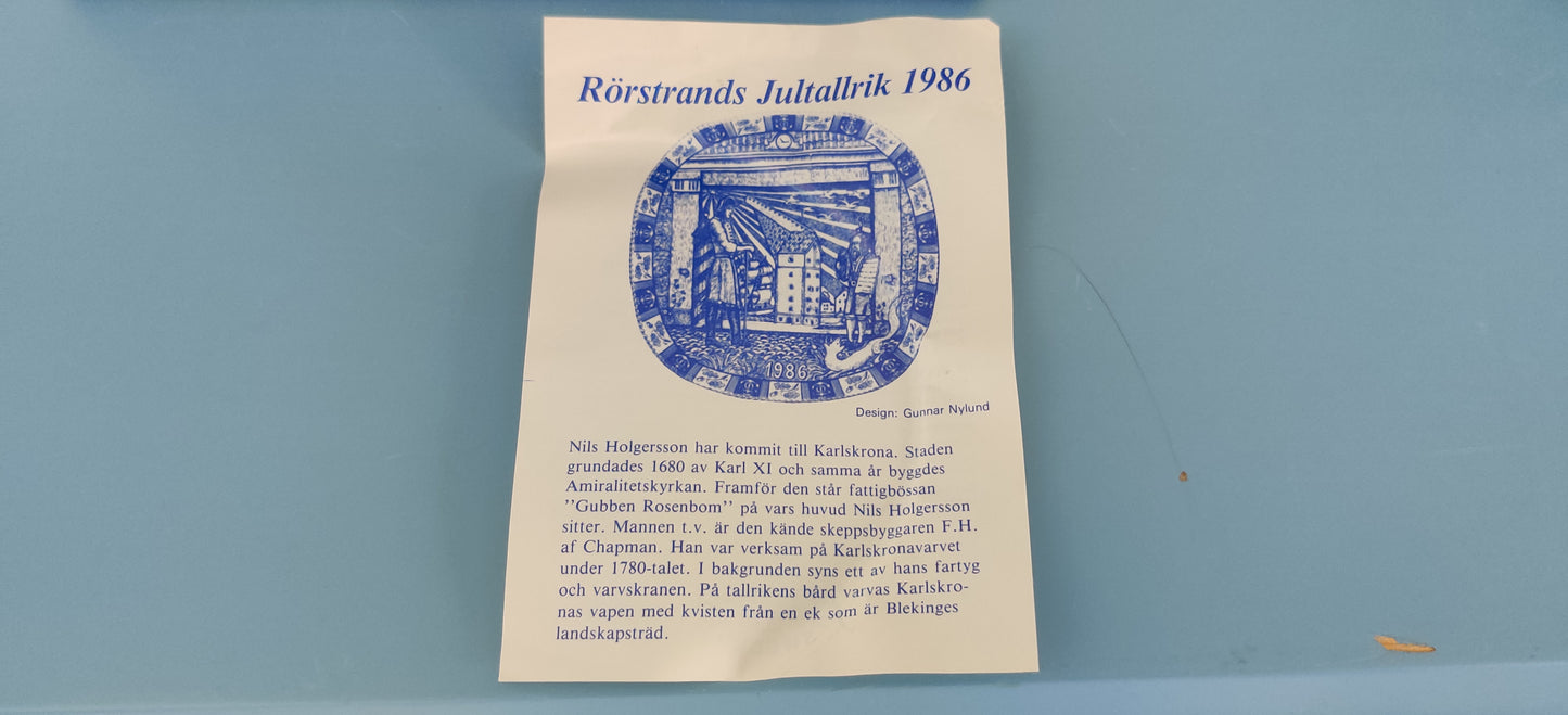 Rörstrand Joululautanen 1986 (Alk. Pakkauksessa, Gunnar Nylund)