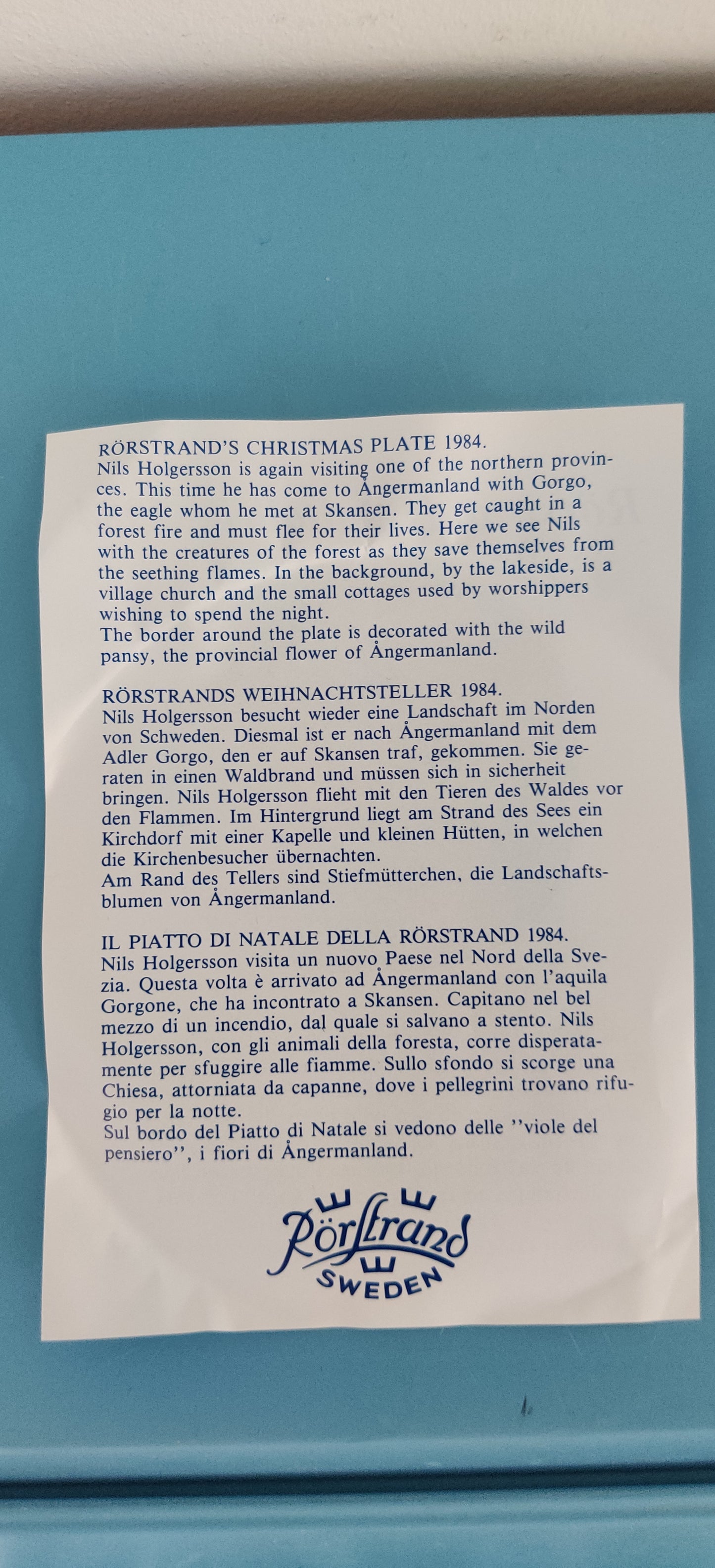 Rörstrand Joululautanen 1984 (Alk. Pakkauksessa, Gunnar Nylund)