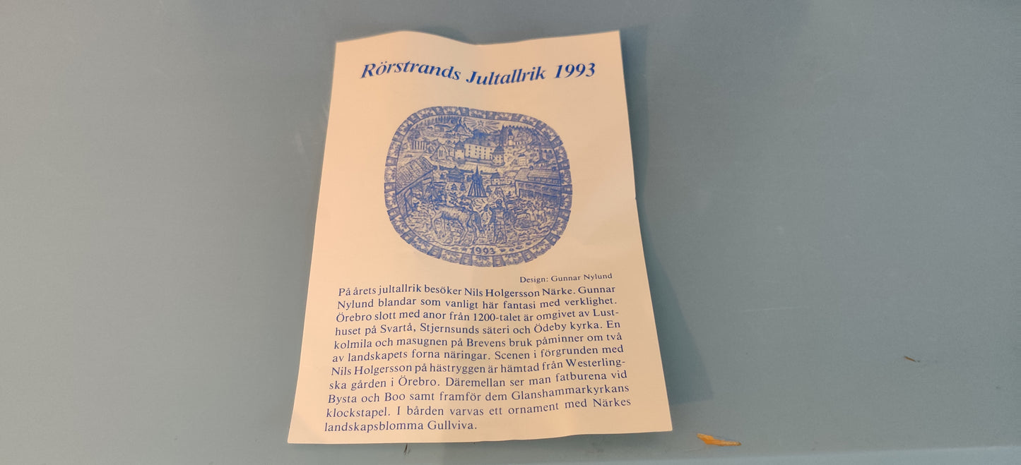 Rörstrand Joululautanen 1993 (Alk. Pakkauksessa, Gunnar Nylund)