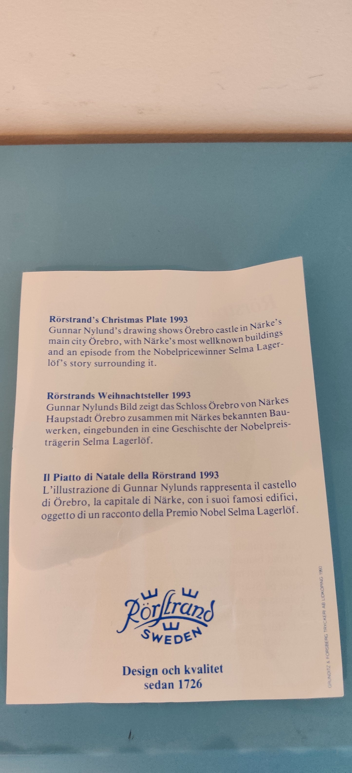 Rörstrand Joululautanen 1993 (Alk. Pakkauksessa, Gunnar Nylund)