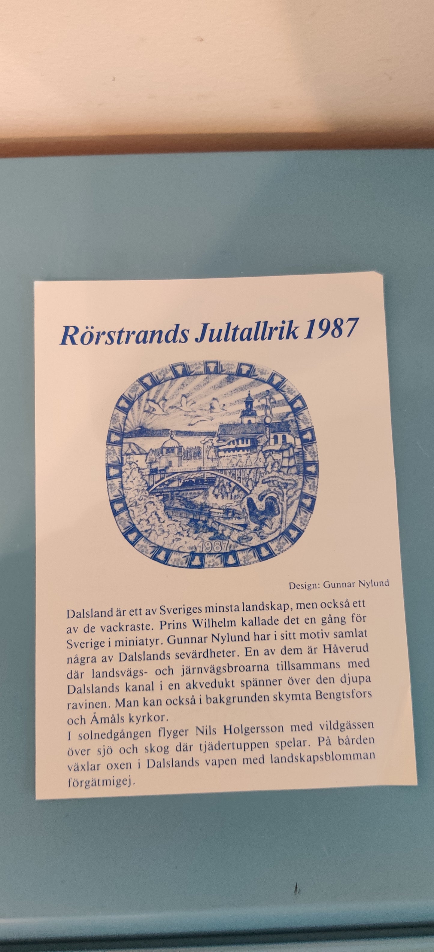 Rörstrand Joululautanen 1987 (Alk. Pakkauksessa, Gunnar Nylund)