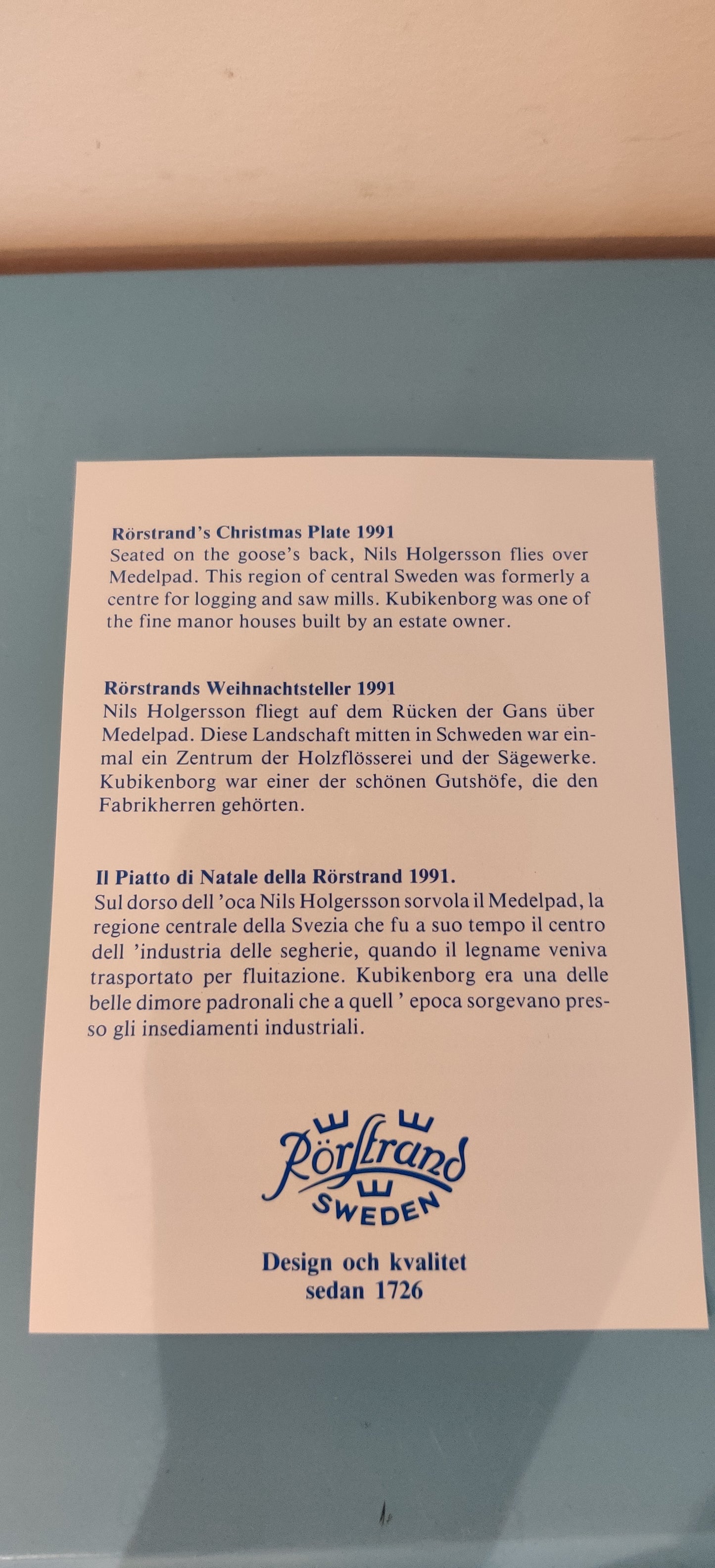 Rörstrand Joululautanen 1991 (Alk. Pakkauksessa, Gunnar Nylund)