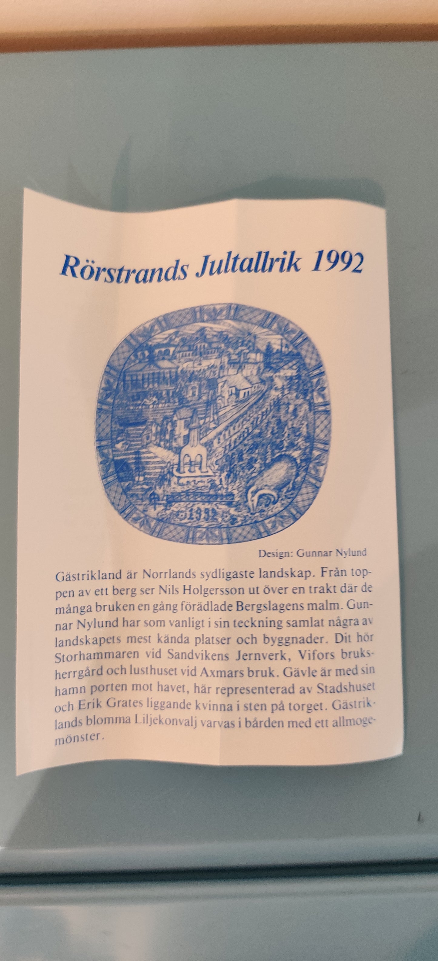 Rörstrand Joululautanen 1992 (Alk. Pakkauksessa, Gunnar Nylund)