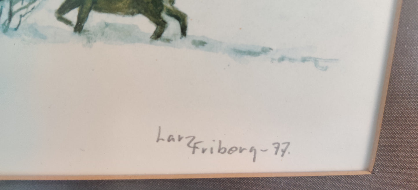 Larz Friberg - Signeerattu Peura Aiheinen Värilitografia (1977)