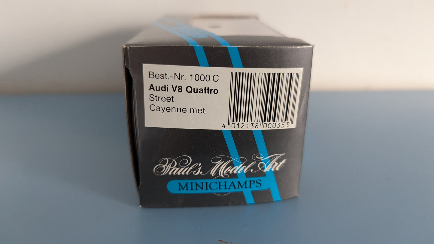 MiniChamps - Audi V8 Quattro Streetcar / Cayenne Met. (Alk. Paketissa)